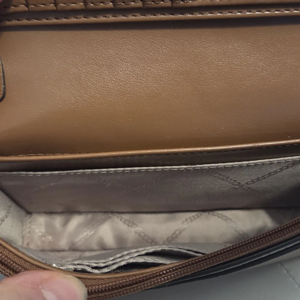 Michael Kors Jet Set Small Cognac Brown Pebbled Leather Smartphone Crossbody Bag
